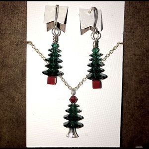 Christmas Tree Beaded necklace and earring set